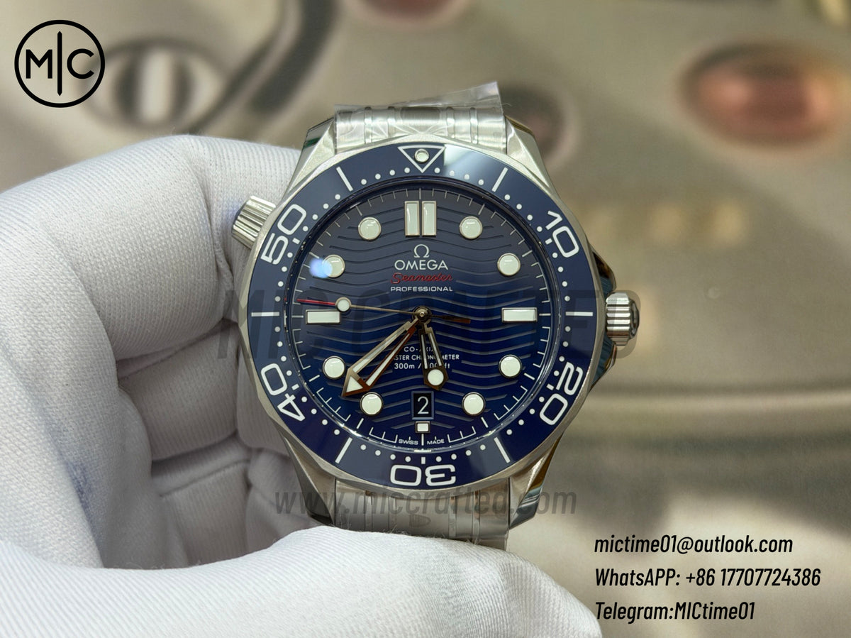 Seamaster Diver 300M SS Blue Ceramic Blue Dial on SS Bracelet – Premium Edition
