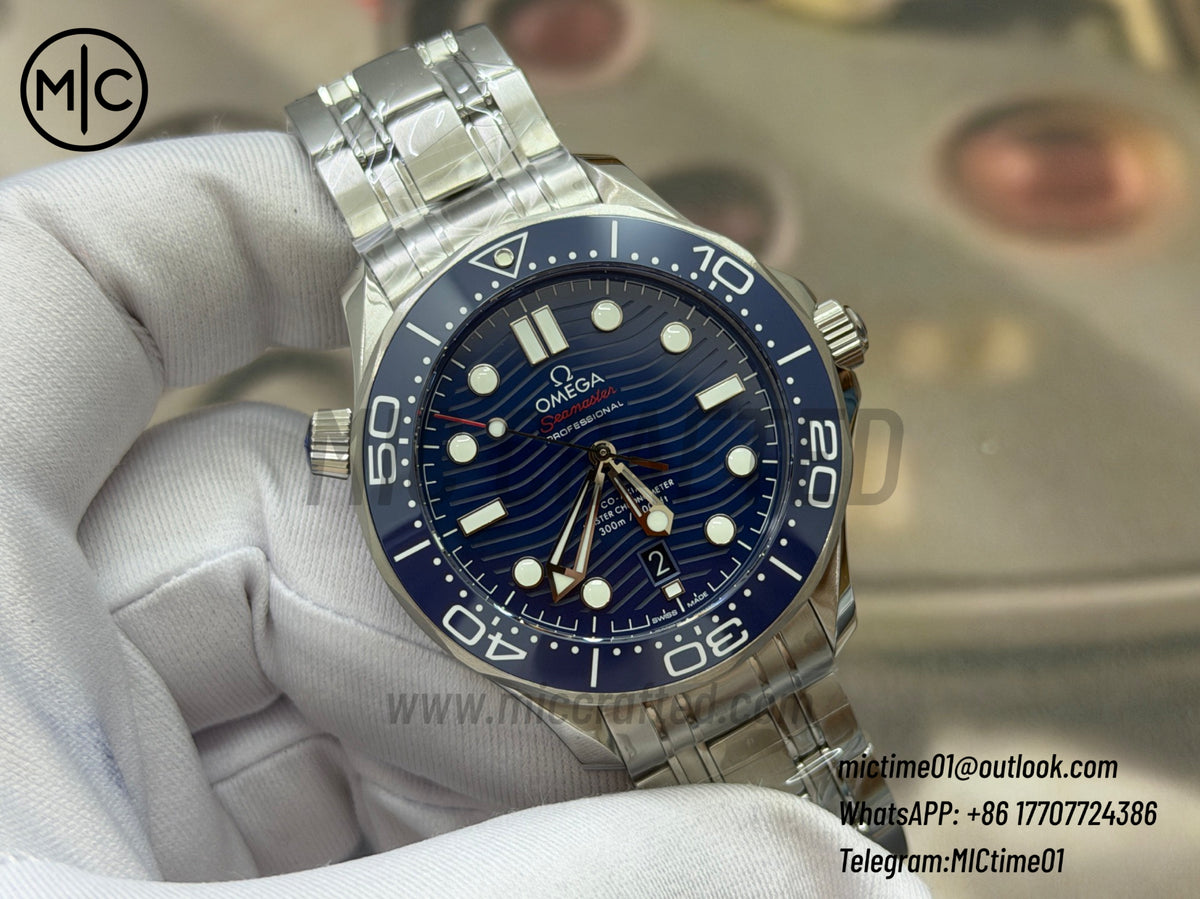 Seamaster Diver 300M SS Blue Ceramic Blue Dial on SS Bracelet – Premium Edition
