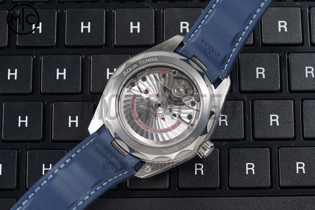 Aqua Terra GMT Worldtimer 43mm Deep Blue Dial on Blue Rubber Strap – Premium Edition