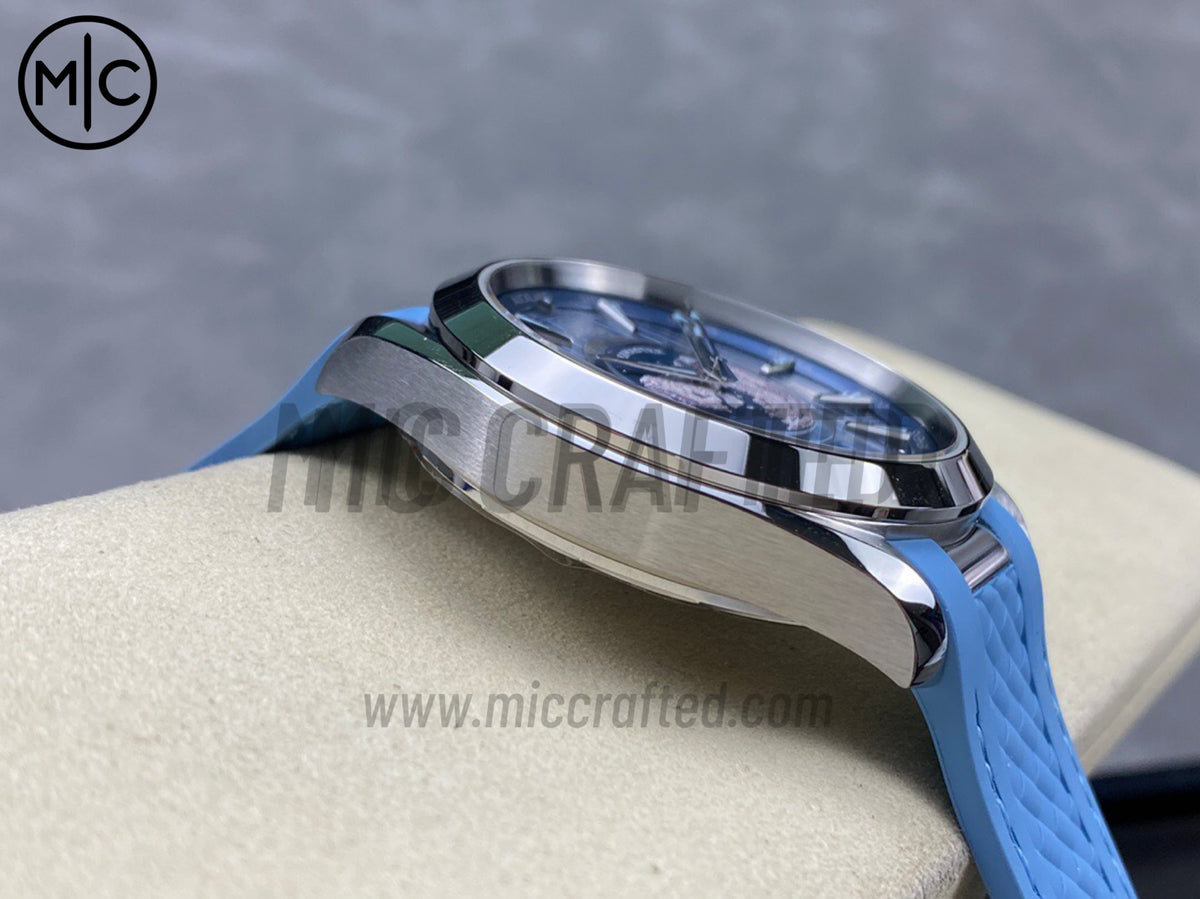 Aqua Terra GMT Worldtimer 43mm Summer Blue Dial on Blue Rubber Strap – Premium Edition