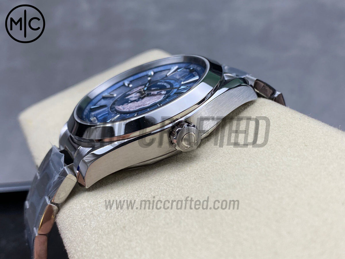 Aqua Terra GMT Worldtimer 43mm Summer Blue Dial on SS Bracelet – Premium Edition