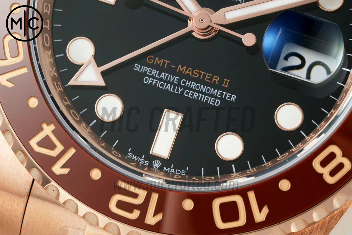 GMT-Master II 126715 CHNR 904L Black Dial on RG Bracelet – Premium Edition