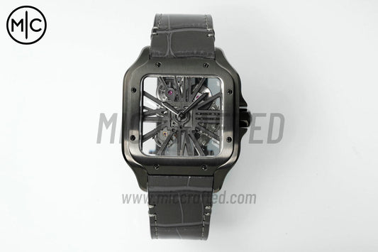 Santos Skeleton 40mm PVD Skeleton Dial on Gray Leather Strap – Premium Edition