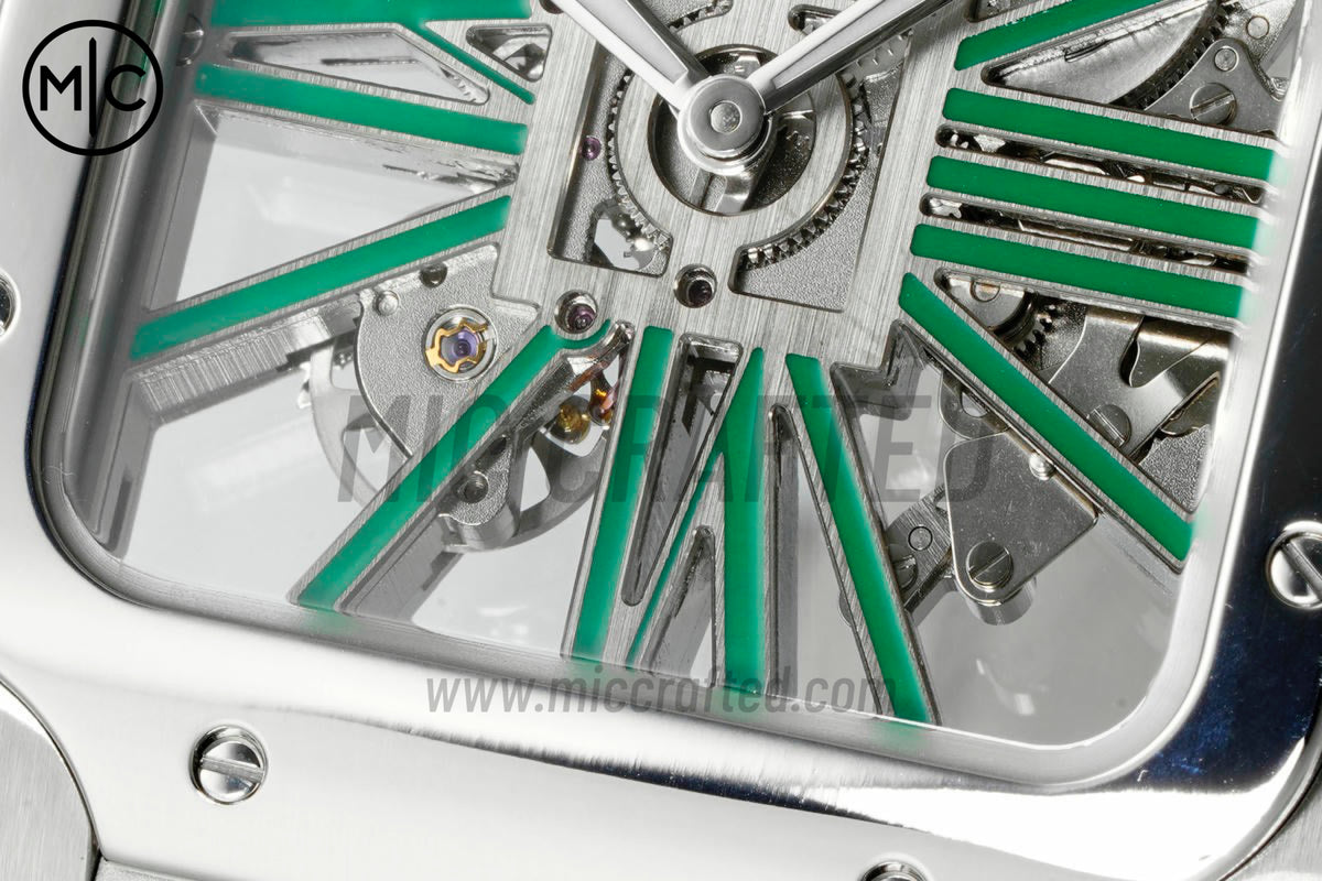 Santos Skeleton 40mm 不鏽鋼綠色鏤空錶面，搭配不鏽鋼 SmartLink 錶鏈 - 尊貴版