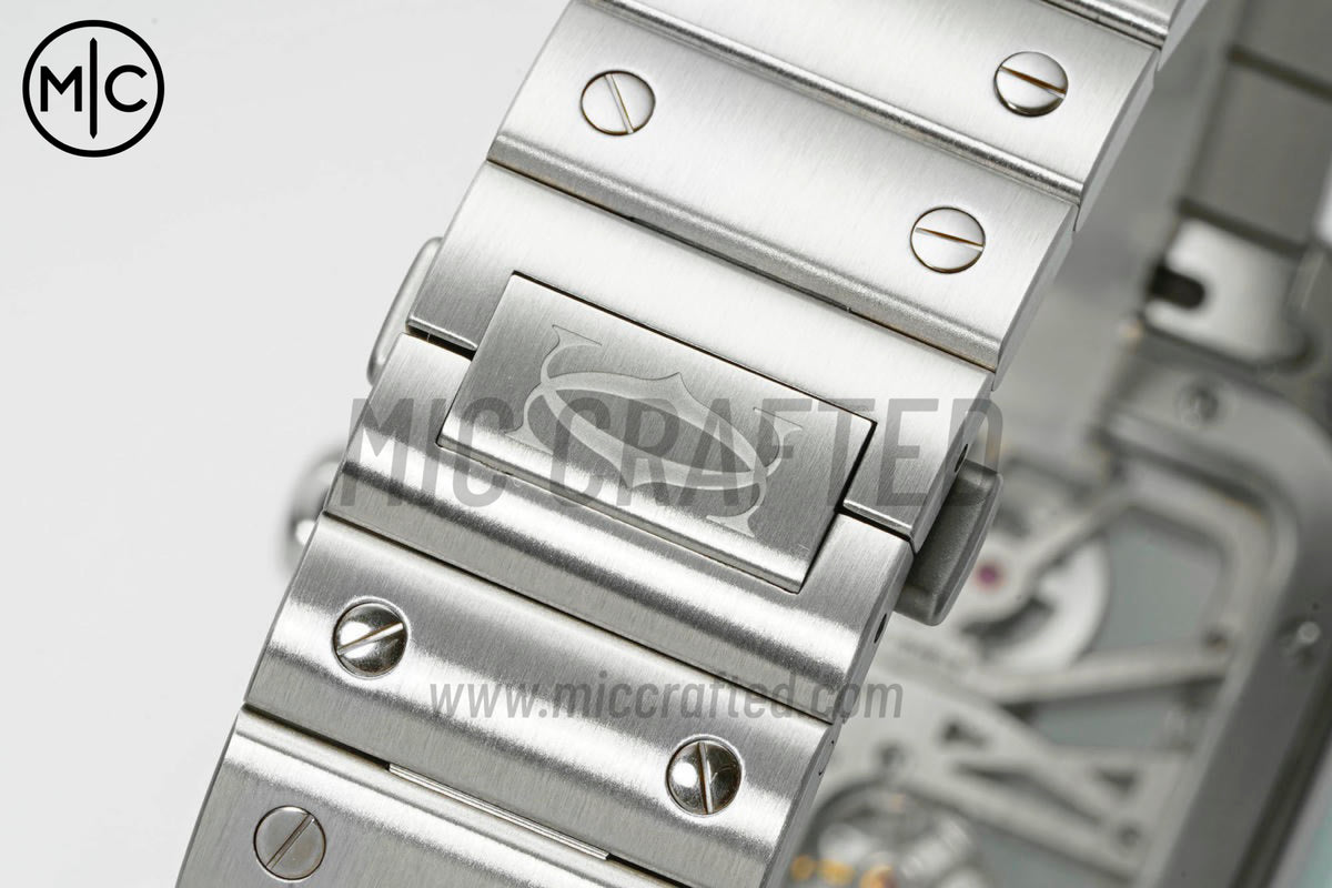 Santos Skeleton 40mm 不鏽鋼綠色鏤空錶面，搭配不鏽鋼 SmartLink 錶鏈 - 尊貴版