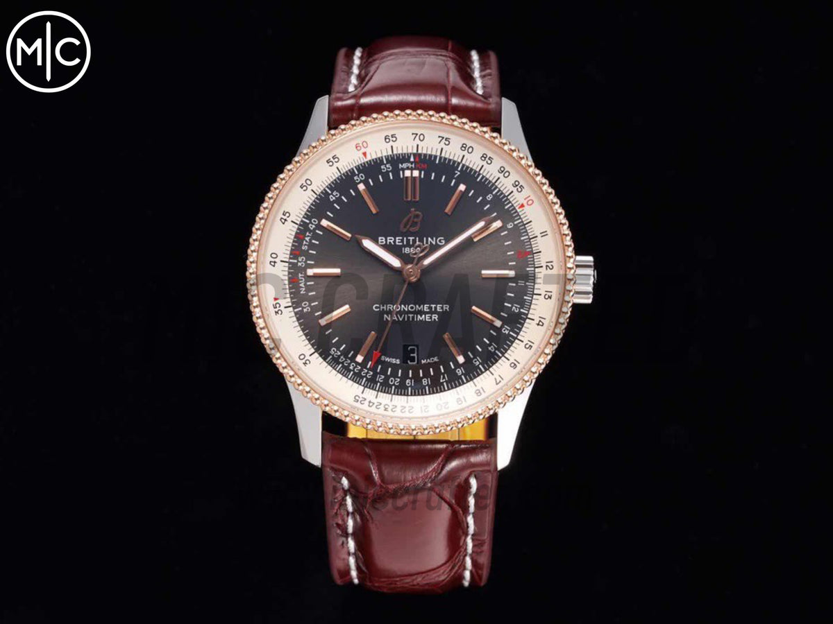 Navitimer 41mm Date SS/RG Gray Dial on Brown Leather Strap – Premium Edition