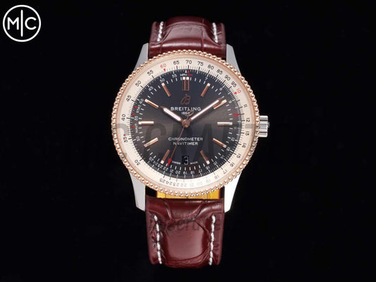 Navitimer 41mm Date SS/RG Gray Dial on Brown Leather Strap – Premium Edition