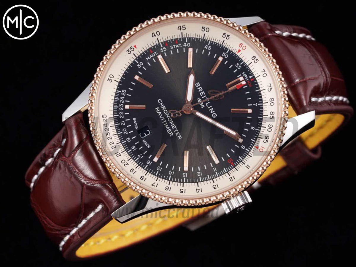 Navitimer 41mm Date SS/RG Gray Dial on Brown Leather Strap – Premium Edition