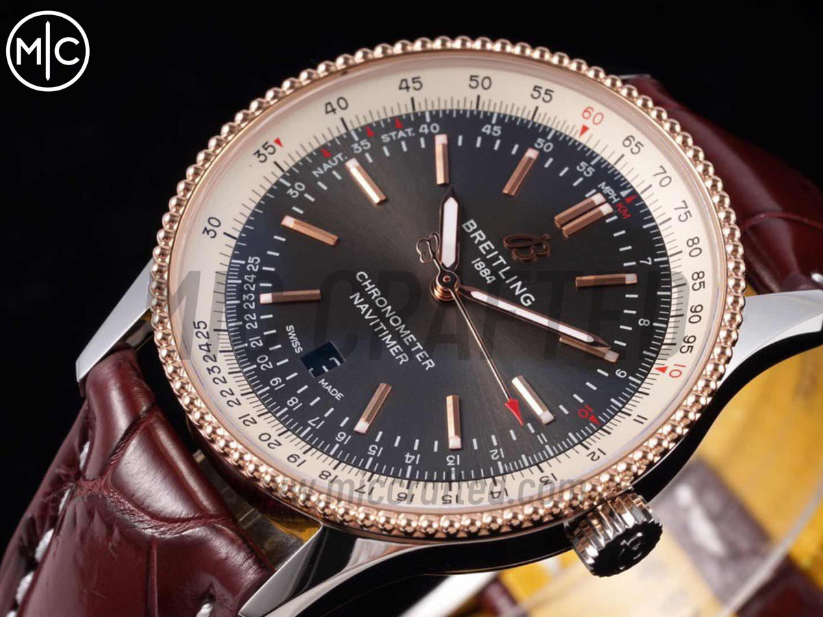 Navitimer 41mm Date SS/RG Gray Dial on Brown Leather Strap – Premium Edition