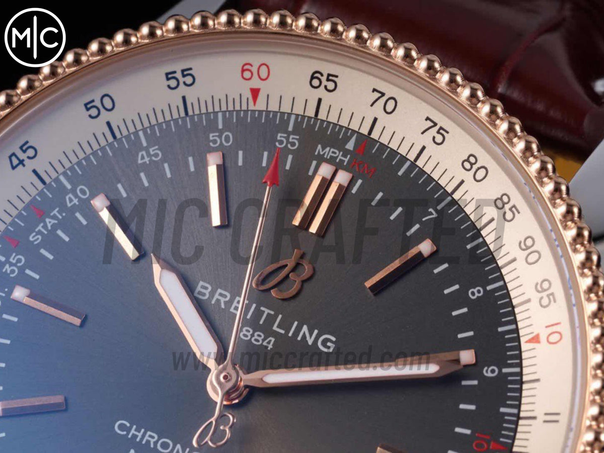 Navitimer 41mm Date SS/RG Gray Dial on Brown Leather Strap – Premium Edition