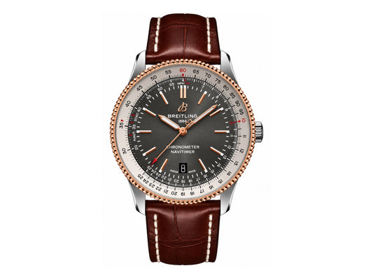 Navitimer 41mm Date SS/RG Gray Dial on Brown Leather Strap – Premium Edition