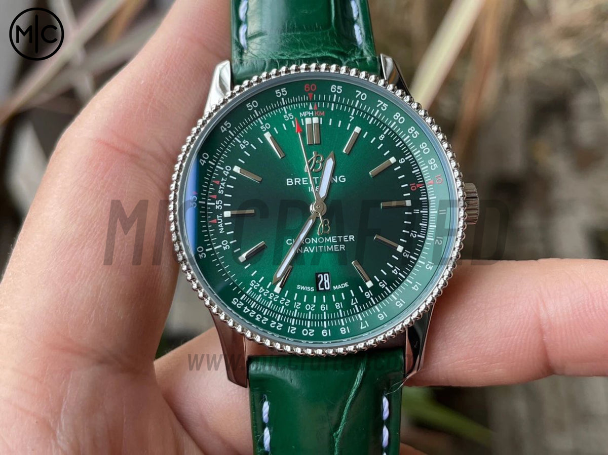 Navitimer 41mm Date SS 綠色錶盤配綠色皮革錶帶 – Premium Edition