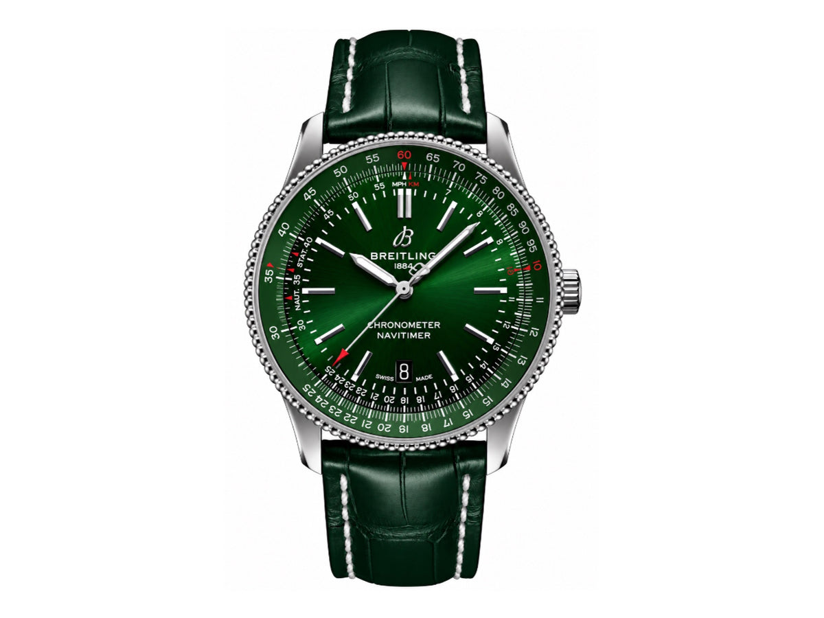 Navitimer 41mm Date SS 綠色錶盤配綠色皮革錶帶 – Premium Edition