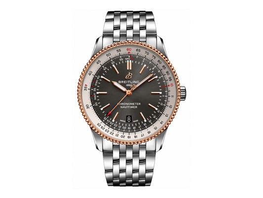 Navitimer 41mm Date SS Gray Dial RG Bezel on SS Bracelet – Premium Edition