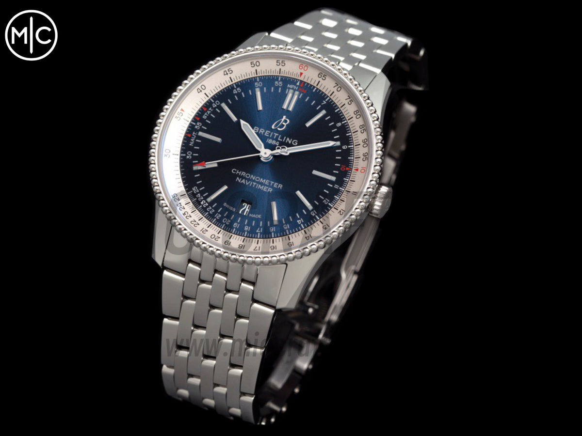Navitimer 41mm Date SS Blue Dial on SS Bracelet – Premium Edition