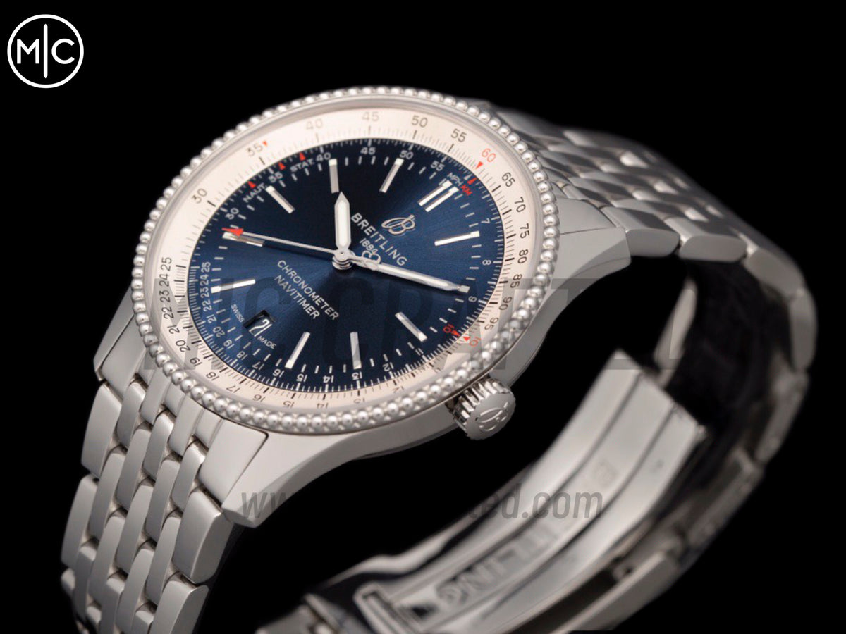 Navitimer 41mm Date SS Blue Dial on SS Bracelet – Premium Edition