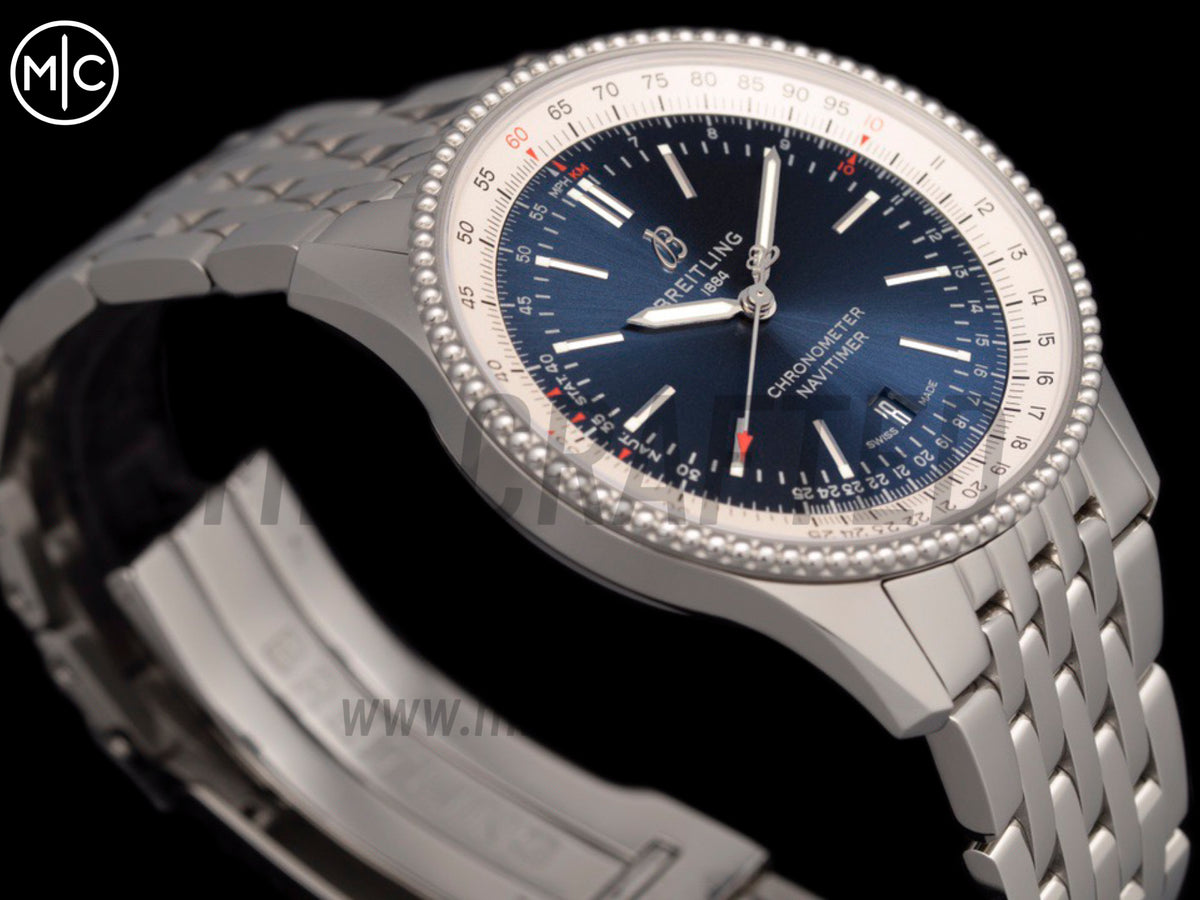 Navitimer 41mm Date SS Blue Dial on SS Bracelet – Premium Edition