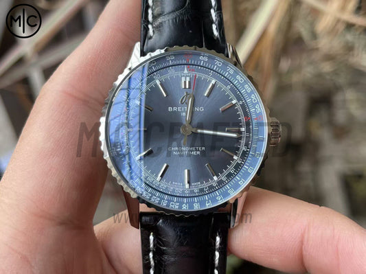 Navitimer Automatic 41mm SS Blue Dial on Black Leather Strap – Premium Edition