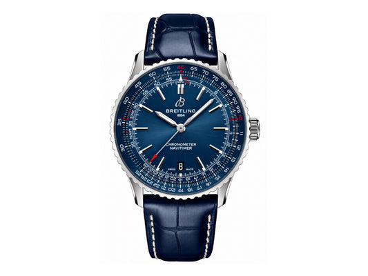 Navitimer Automatic 41mm SS Blue Dial on Black Leather Strap – Premium Edition