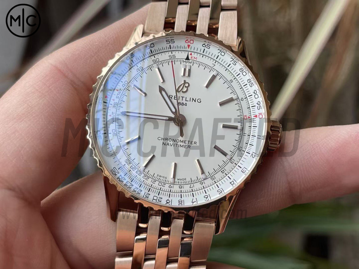 Navitimer Automatic 41mm RG 白色錶盤配 RG 錶鏈 – Premium Edition