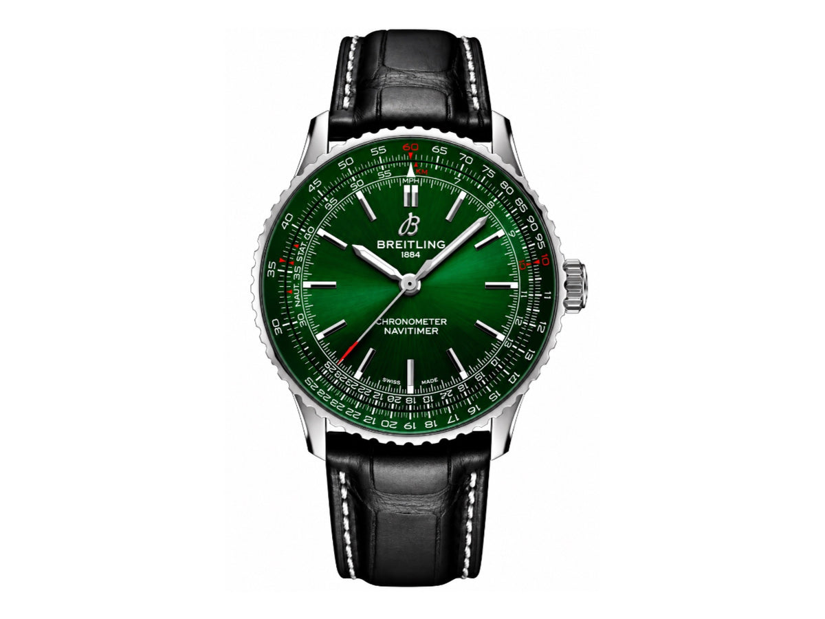 Navitimer Automatic 41mm SS 綠色錶盤配黑色皮革錶帶 – Premium Edition