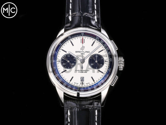 Premier B01 Chrono SS 42mm 白色/黑色錶盤配黑色皮革錶帶 – Premium Edition