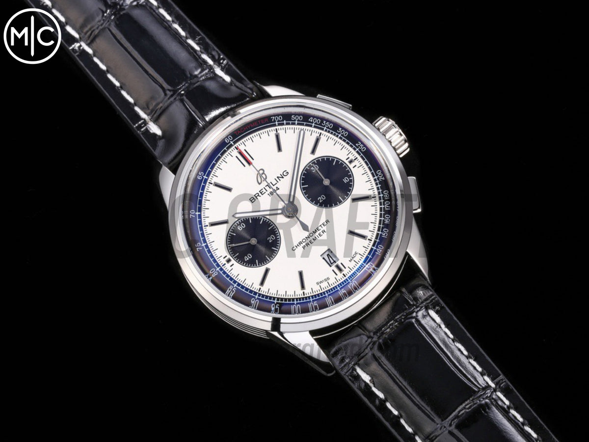 Premier B01 Chrono SS 42mm 白色/黑色錶盤配黑色皮革錶帶 – Premium Edition
