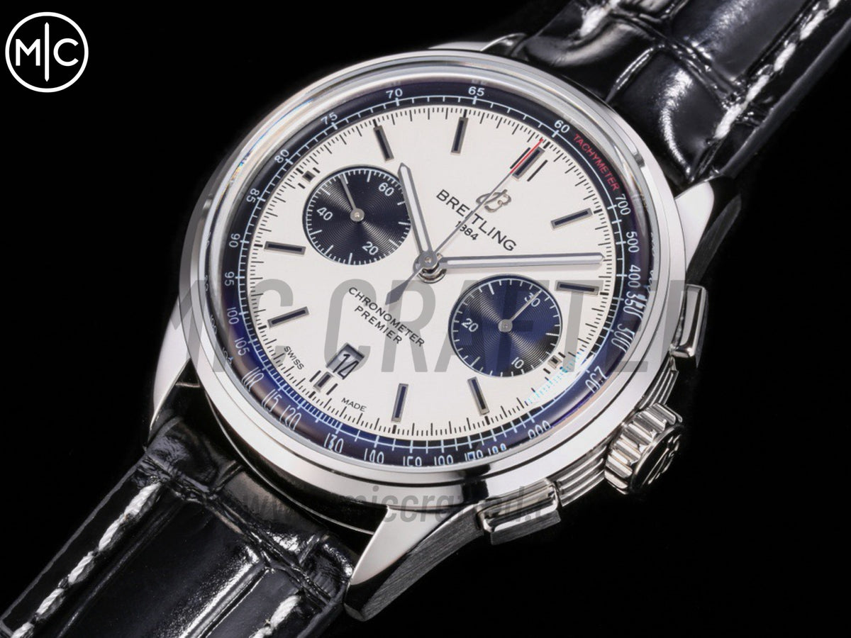 Premier B01 Chrono SS 42mm 白色/黑色錶盤配黑色皮革錶帶 – Premium Edition