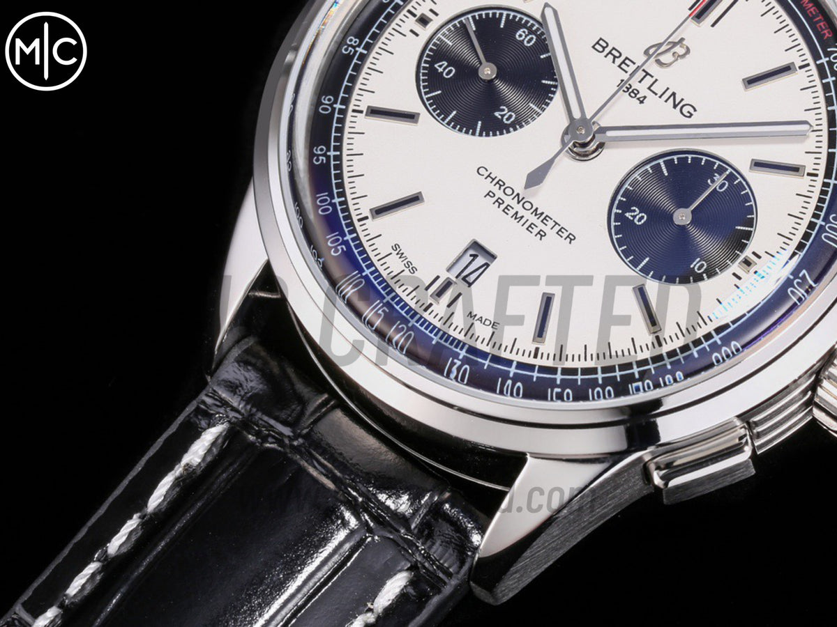 Premier B01 Chrono SS 42mm 白色/黑色錶盤配黑色皮革錶帶 – Premium Edition