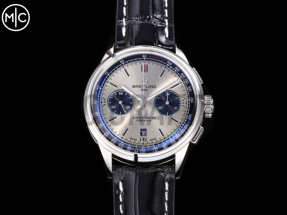 Premier B01 Chrono SS 42mm 灰色/黑色錶盤配黑色皮革錶帶 – Premium Edition