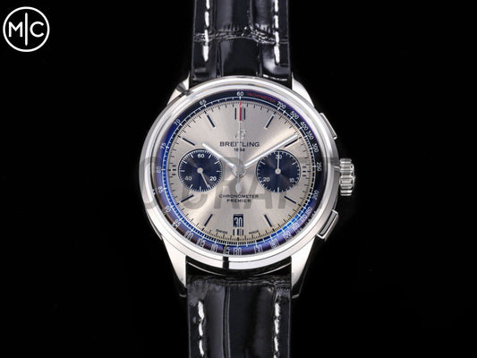 Premier B01 Chrono SS 42mm 灰色/黑色錶盤配黑色皮革錶帶 – Premium Edition