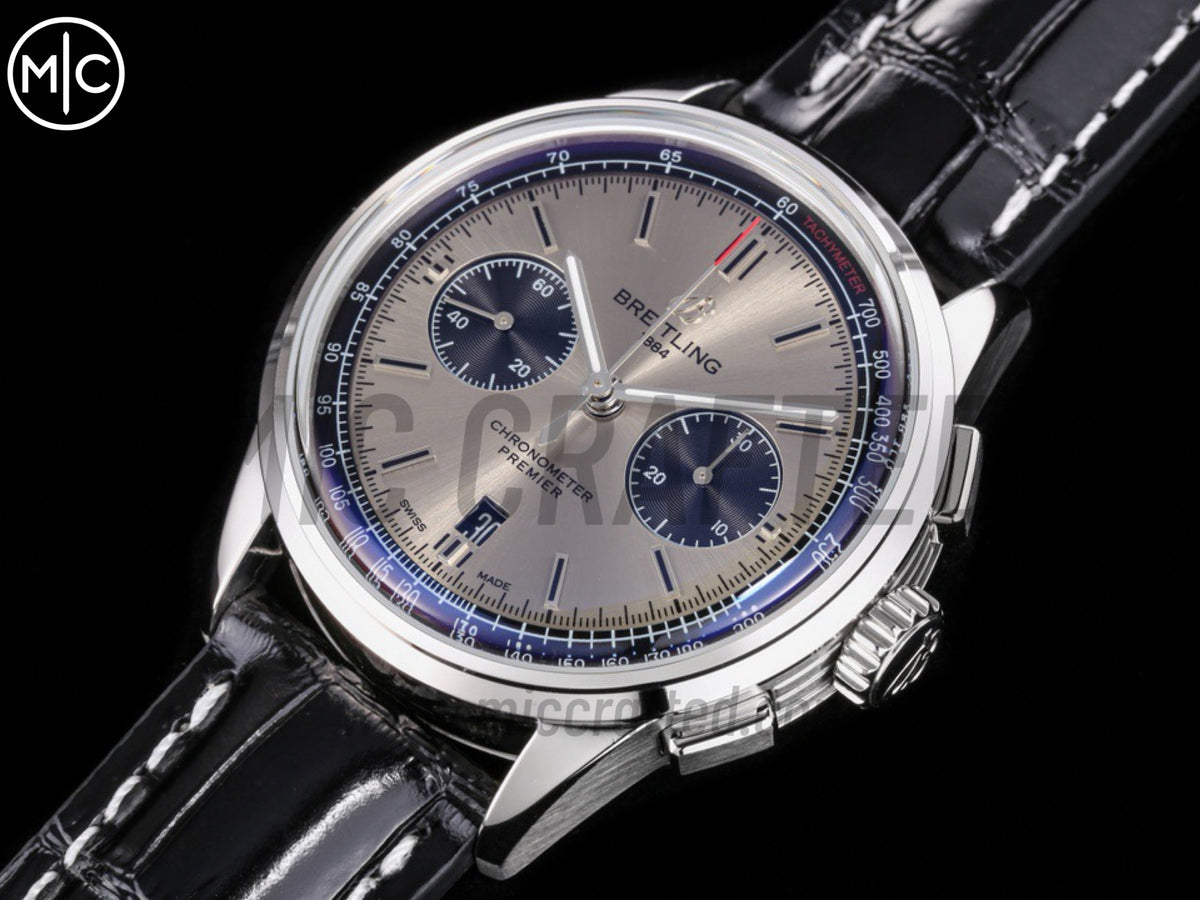 Premier B01 Chrono SS 42mm 灰色/黑色錶盤配黑色皮革錶帶 – Premium Edition