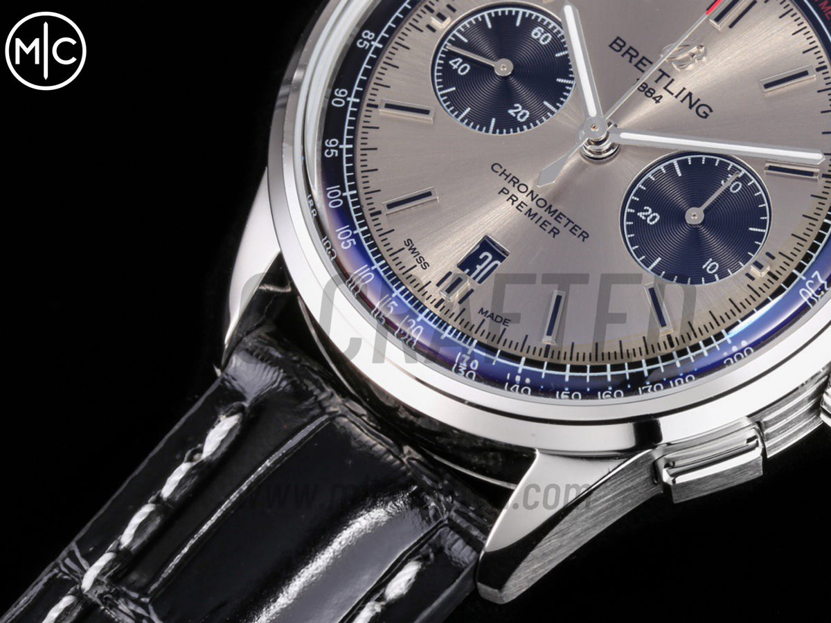 Premier B01 Chrono SS 42mm 灰色/黑色錶盤配黑色皮革錶帶 – Premium Edition