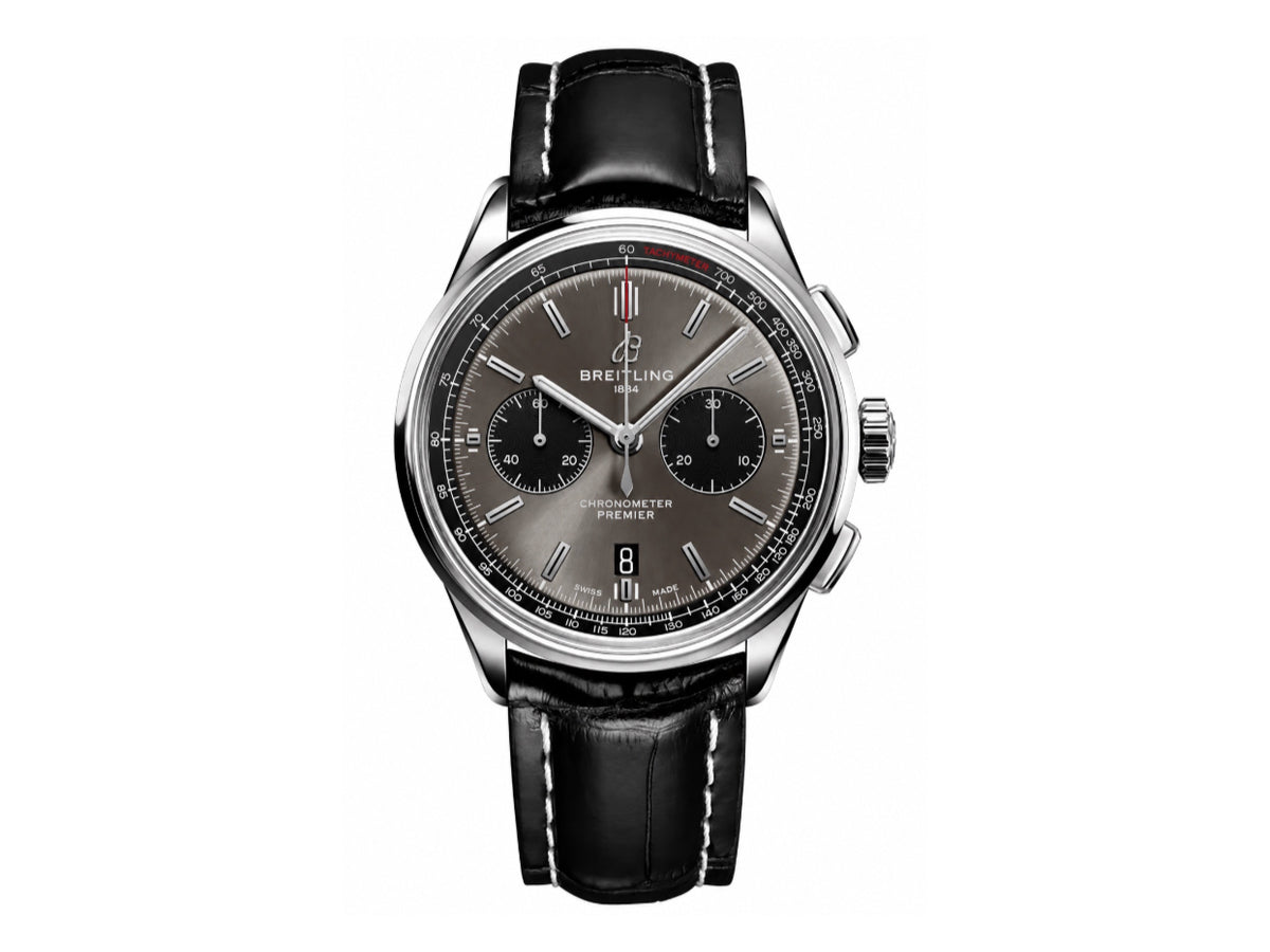 Premier B01 Chrono SS 42mm 灰色/黑色錶盤配黑色皮革錶帶 – Premium Edition
