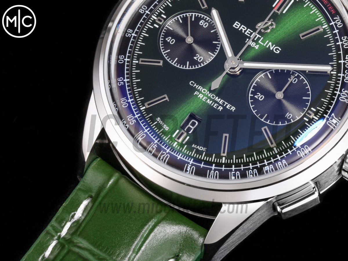 Premier B01 Chrono SS 42mm 綠色錶盤配綠色皮革錶帶 – Premium Edition