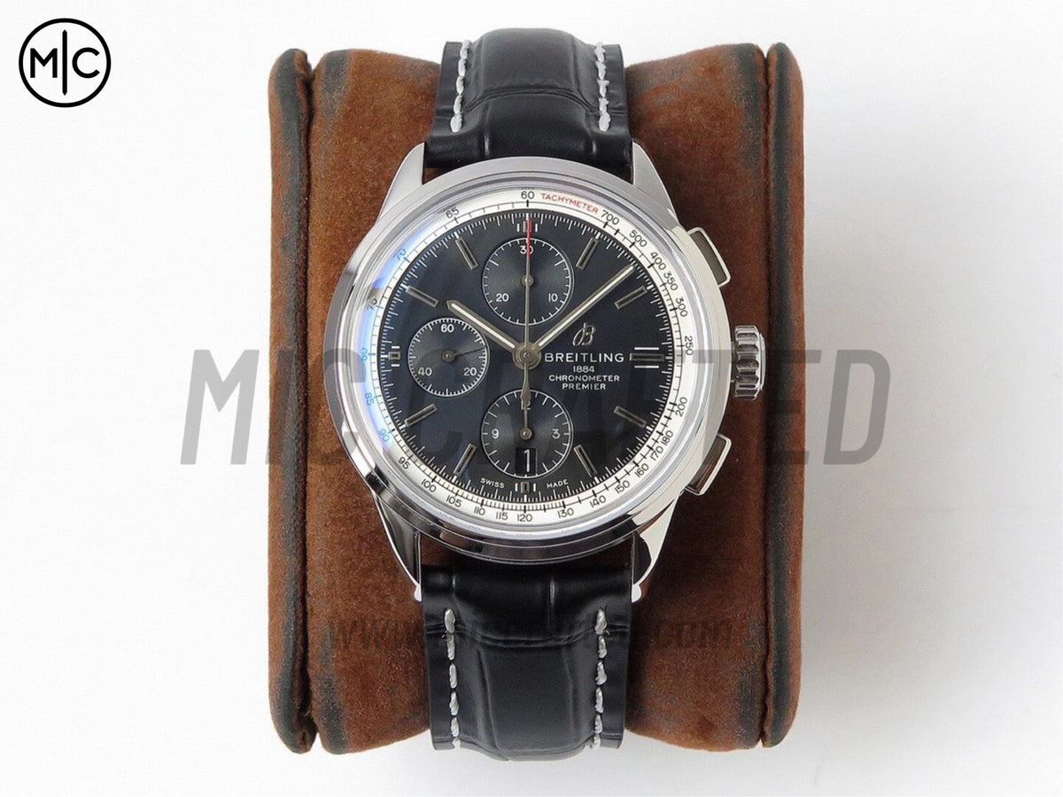Premier Chronograph 42mm 不鏽鋼黑色錶面搭配黑色皮革錶帶 - 尊貴版