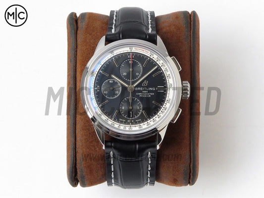 Premier Chronograph 42mm 不鏽鋼黑色錶面搭配黑色皮革錶帶 - 尊貴版