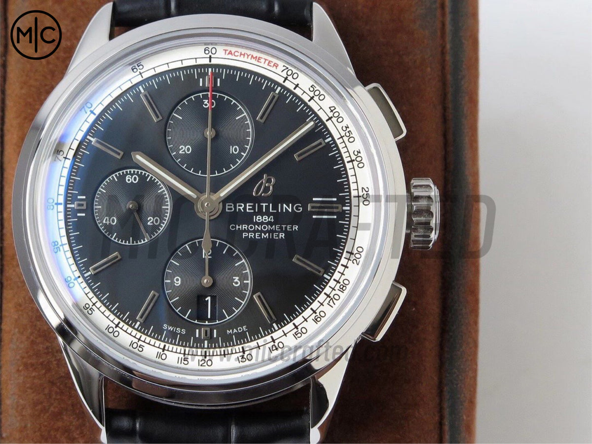 Premier Chronograph 42mm 不鏽鋼黑色錶面搭配黑色皮革錶帶 - 尊貴版