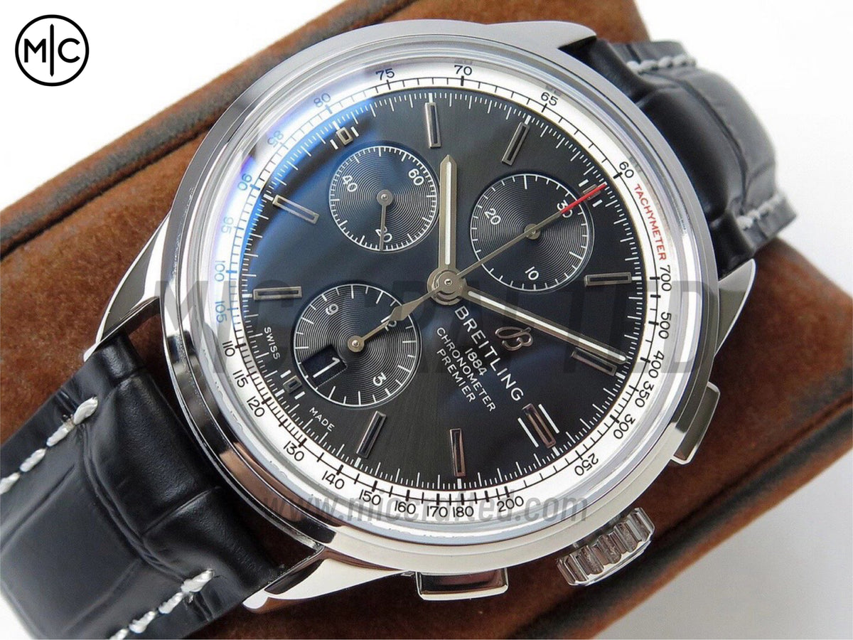 Premier Chronograph 42mm 不鏽鋼黑色錶面搭配黑色皮革錶帶 - 尊貴版