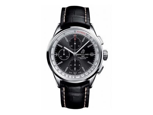 Premier Chronograph 42mm 不鏽鋼黑色錶面搭配黑色皮革錶帶 - 尊貴版