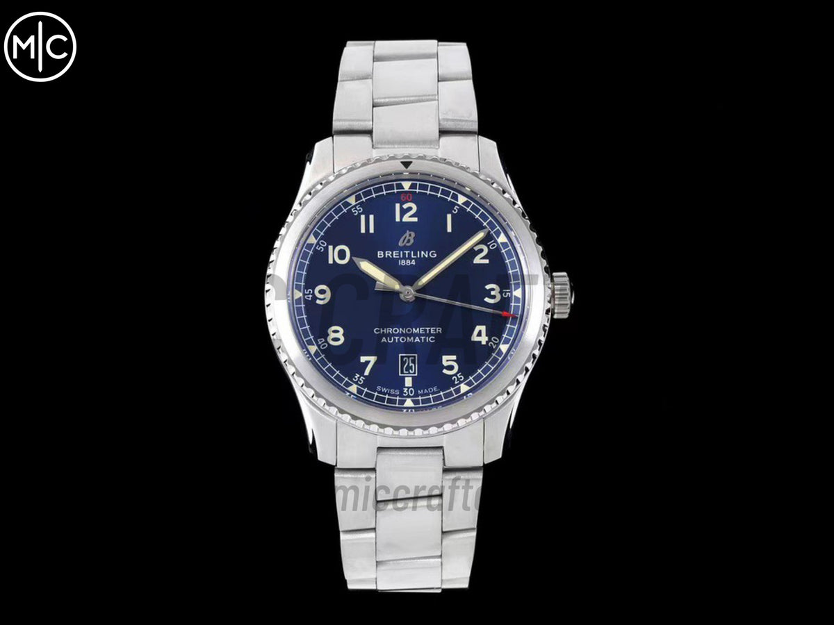 Aviator 8 41mm 藍色錶面搭配不鏽鋼錶鏈 - 尊貴版