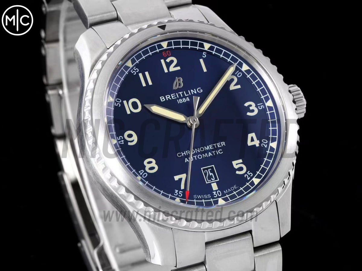Aviator 8 41mm 藍色錶面搭配不鏽鋼錶鏈 - 尊貴版