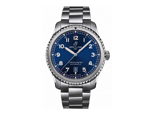Aviator 8 41mm 藍色錶面搭配不鏽鋼錶鏈 - 尊貴版