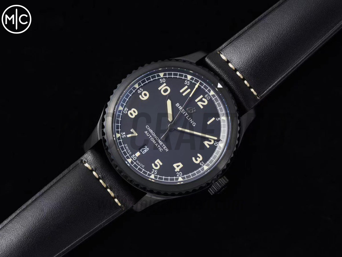 Aviator 8 41mm DLC 黑色錶面搭配黑色皮革錶帶 - 尊貴版