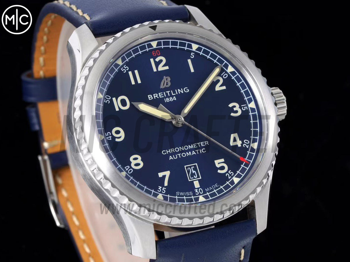 Aviator 8 41mm 藍色錶面搭配藍色皮革錶帶 - 尊貴版