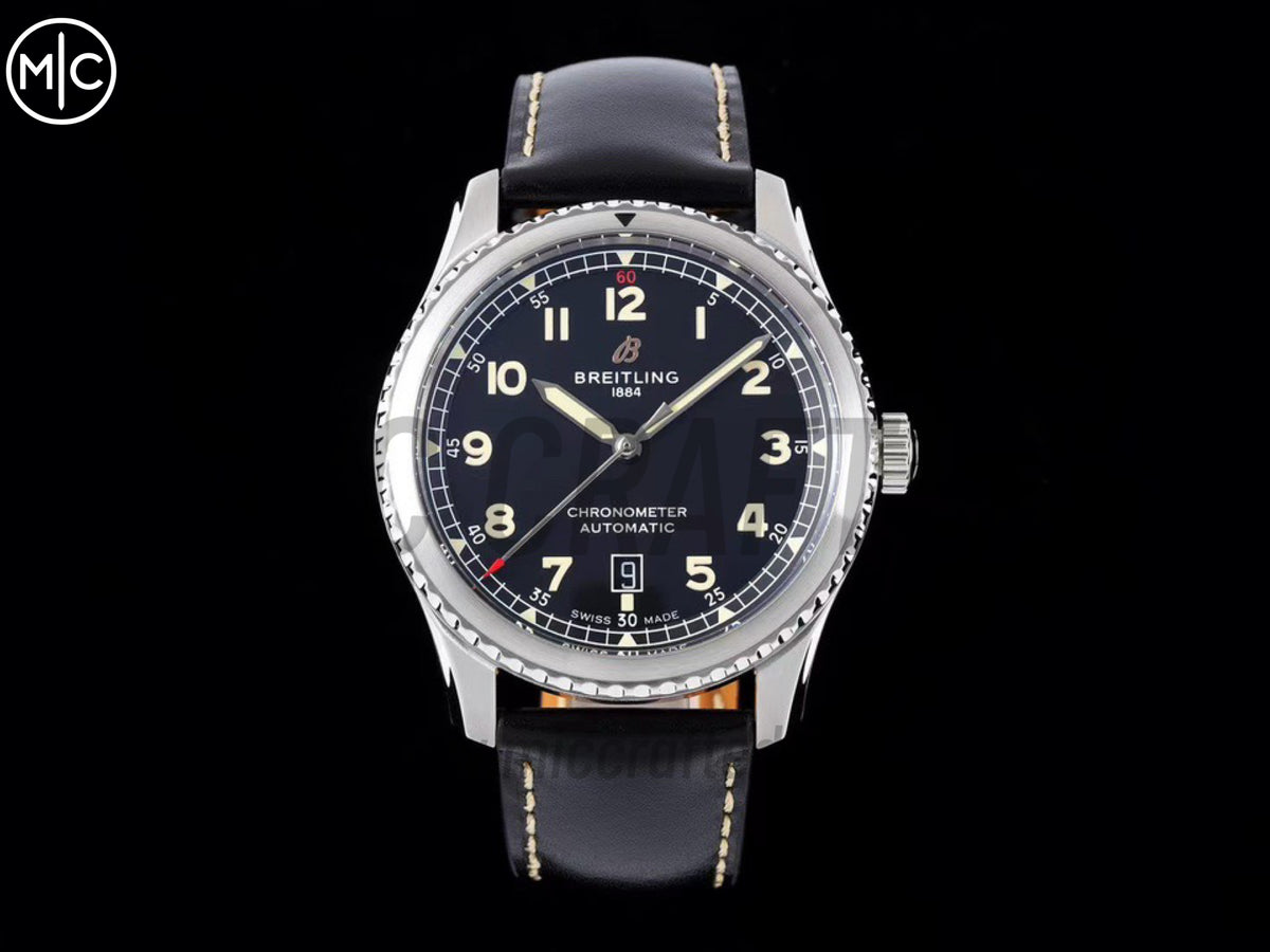 Aviator 8 41mm 黑色錶面搭配黑色皮革錶帶 - 尊貴版