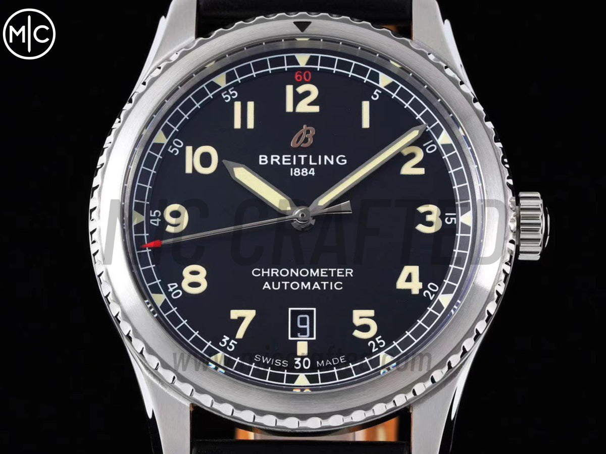 Aviator 8 41mm 黑色錶面搭配黑色皮革錶帶 - 尊貴版