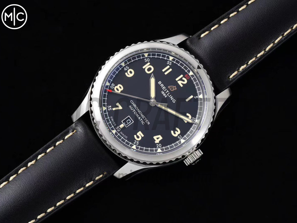 Aviator 8 41mm 黑色錶面搭配黑色皮革錶帶 - 尊貴版