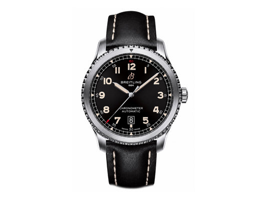 Aviator 8 41mm 黑色錶面搭配黑色皮革錶帶 - 尊貴版