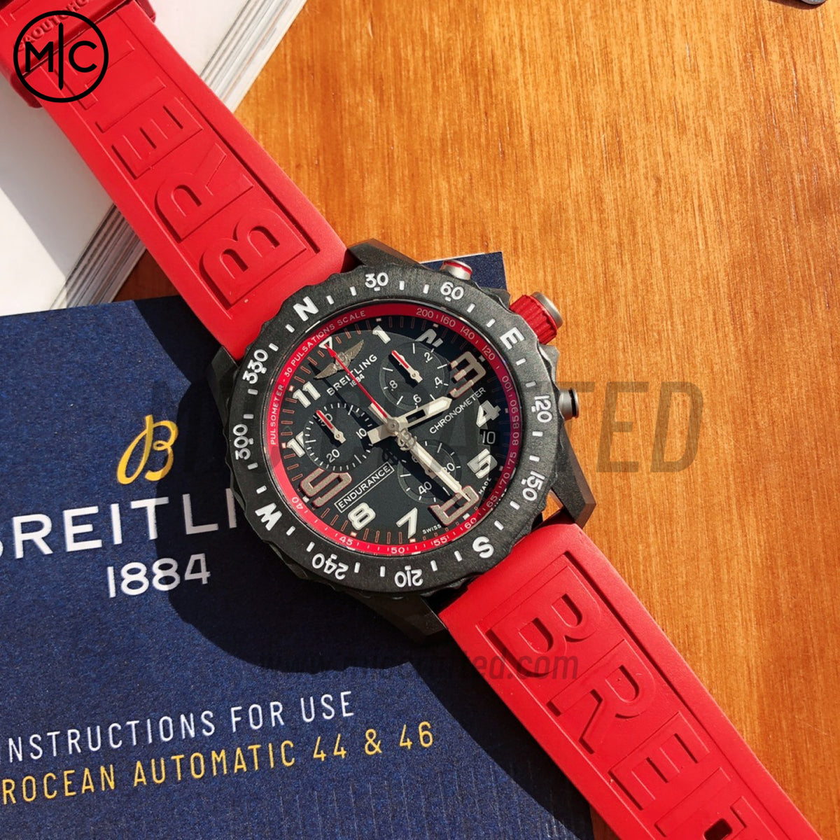 Professional Chronograph PVD Black Dial On Red Rubber Strap Swiss Quartz – Premium Edition